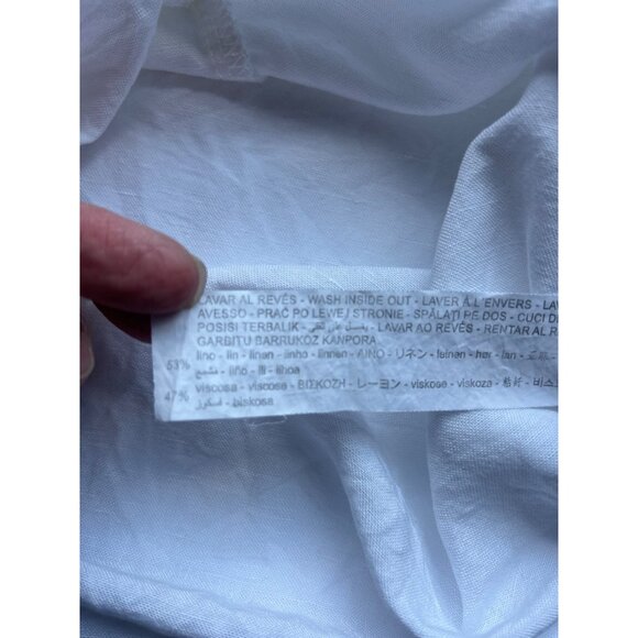 Zara Womens M White Linen Blend Top Relaxed Fit Side Buttons Lagenlook Classic - Picture 6 of 9